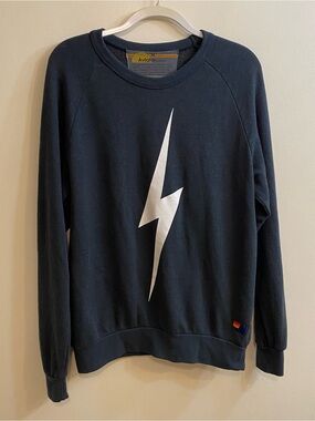 Aviator Nation Bolt Crewneck Sweatshirt Womens M Grey White Lightning CA USA